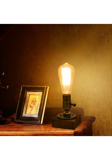 Reedark E27 Ampulü Hariç Retro Endüstriyel Ahşap Masa Lambası - Elden Yapımı Dekoratif 40w Led Uyumlu Oturma Odası/ofis Işığı Şeffaf