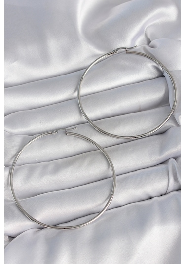 316 Çelik Gümüş Renk 63 Mm Halka Model Kadın Küpe Çok Renkli