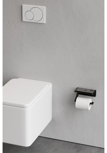 Paslanmaz Çelik Siyah Tuvalet Kağıtlığı-raflı/ Yapışkanlı Sistem