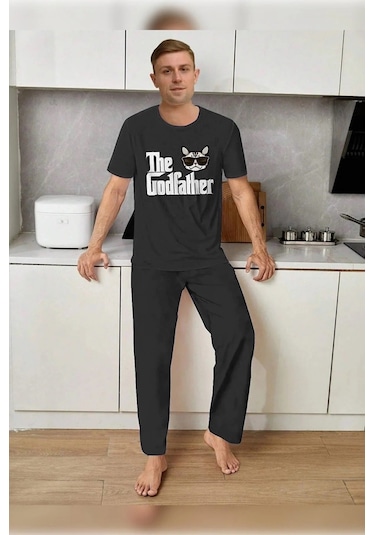 Tampap  2170 Kısa Kollu Erkek Baskılı Pijama Takımı Antrasit