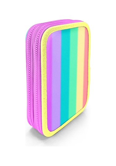 Coral High Renkli Çizgili Desenli Çift Katlı Kalem Çanta 11130 Pembe - Sarı