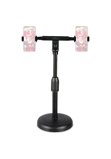 Sandwich Siyah Masaüstü Çift Telefon Tutucu, 22-32cm Yükseklik Ayarlanabilir, 360 Döner, Yayın, Tv İzleme İçin Esnek, Online D