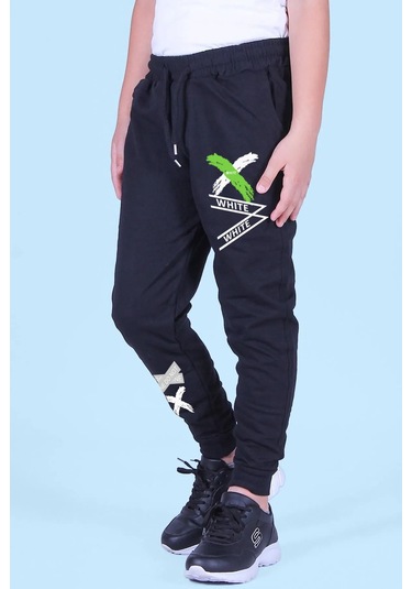 Fyk Kids 2 Li Fermuarlı, Baskılı X Collection Erkek Çocuk Eşofman Altı Gri - Siyah