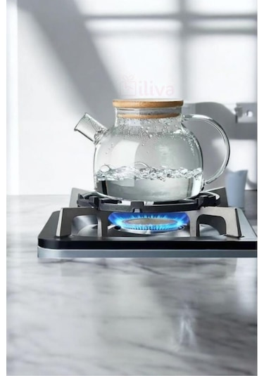 Cam Çaydanlık Isıya Dayanıklı Bambu Kapaklı Bitki Çaydanlık