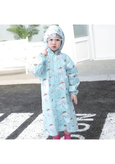 Karikatür Çocuk Suya Dayanıklı Yağmurluk Mavi