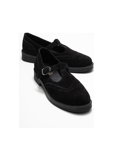 Janney Siyah Süet Hakiki Deri Bantlı Kadın Loafer Ayakkabı SIYAH SUET
