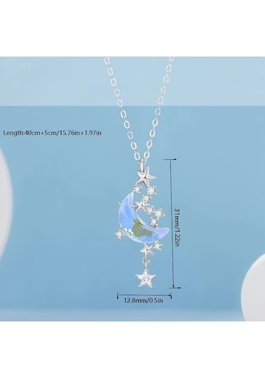 Şık Ve Zarif Yıldız Ve Ay Kolye Gümüş