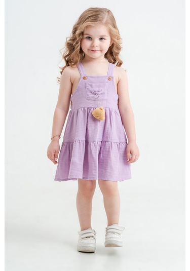 Kız Bebek Çocuk Lila Ayıcık Aksesuarlı Elbise-1161 Lila