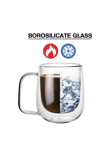 3b Trend Borosilikat Çift Cidarlı Cam Kupa Bardak 250 Ml Şeffaf