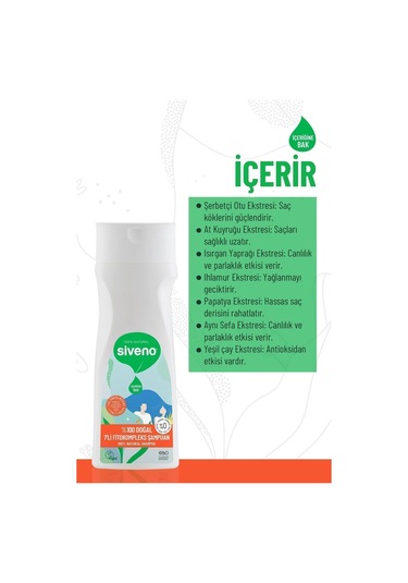 Siveno %100 Doğal Fitokompleks Şampuan 7 Değerli Bitki Yoğun Saç Dökülme Karşıtı Besleyici Dolgunlaştırıcı 300 ML