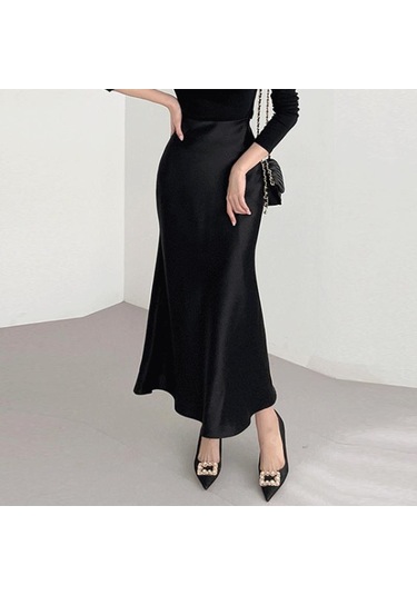 Vonda Kadın Yaz Yüksek Bel Düz Renk Bol Kloş Etek Haki