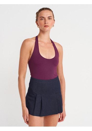 Dilvin 31753 Halter Yaka Top-mor Mor