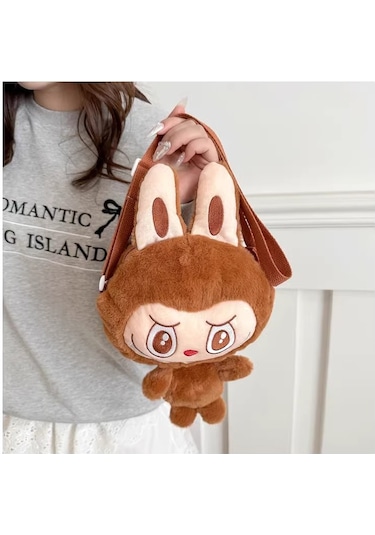 Labubu Karikatür Peluş Kız Çocuk Sevimli Çapraz Mini Çanta Kahverengi