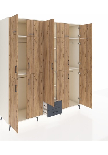 Kronos Dolap 10 Raflı 2 Çekmeceli 4 Askılı 220x59x243 Aytaşı-çam/antrasit Atlas Çam/antrasıt