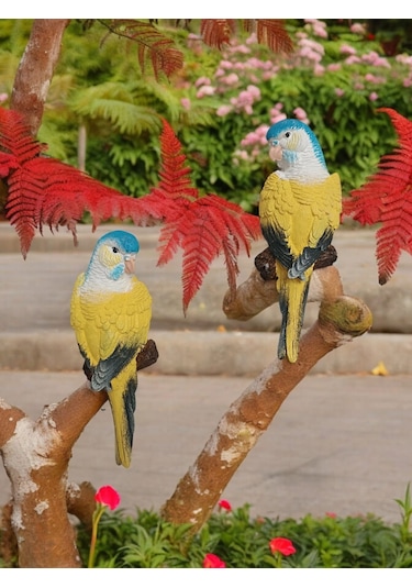 2 Adet Sarı El Boyaması Muhabbet Kuşu Duvar Balkon Bahçe Süsü