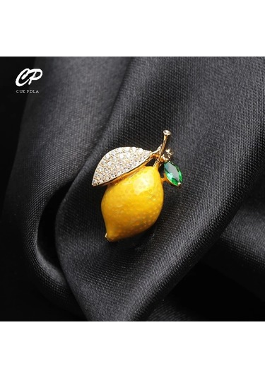 Emaye Sarı Limon Kadın Broş Düğün Partisi Turuncu Nedensel Broş Iğne F4-5-263 F4-5-263 Çok Renkli
