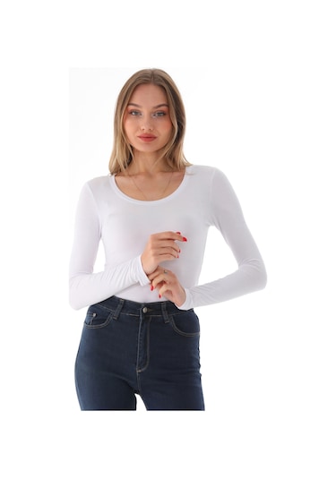 Penyebizden Kadın Viskon Dekolte Yaka Çıtçıtlı Zıbın Body-beyaz