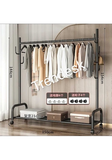 Metal Siyah Portmanto Konfeksiyon Askısı Ayaklı Askılık Elbise Askılığı 155 150 Cm Siyah