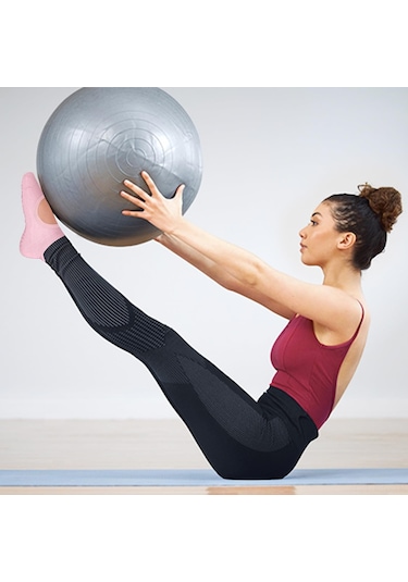 Gajeena Gri Pamuklu Fitness Pilates Çorapları - Silikon Anti Kayma, Ter Emici, İç Mekan Sporu İçin Açık Gri
