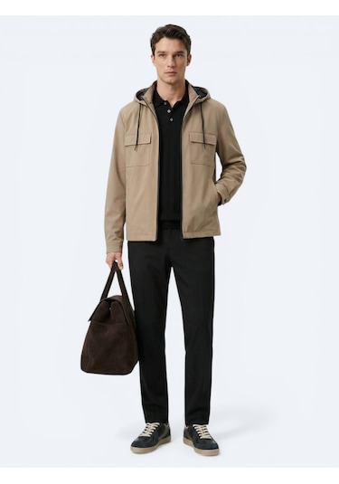 Kip Açık Kahve Regular Fit Kapüşonlu Casual Dokuma Mont Kahverengi