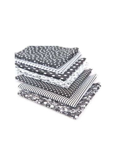 Tenfowee Kumaş Seti: Tam Pamuk Baskılı Desenli 7 Adet 50x50cm, El İşleri Dıy Çanta Yastık Döşeme Kullanıma Uygun Siyah Siyah