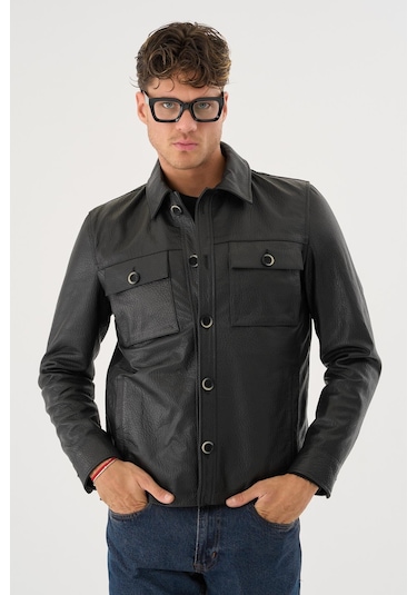 Grima Siyah Erkek Deri Mont Siyah