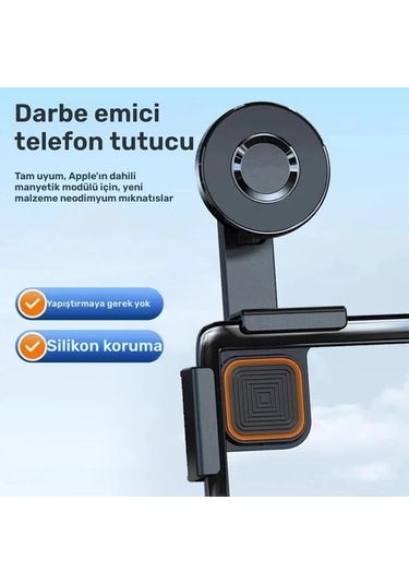 Honeybeeshop Tesla Araçlar İçin Siyah Silikon Koruma Titreşimi Önleyen Abs Malzemeli 360 Derece Dönebilen Manyetik Araç Telefon Tutucu