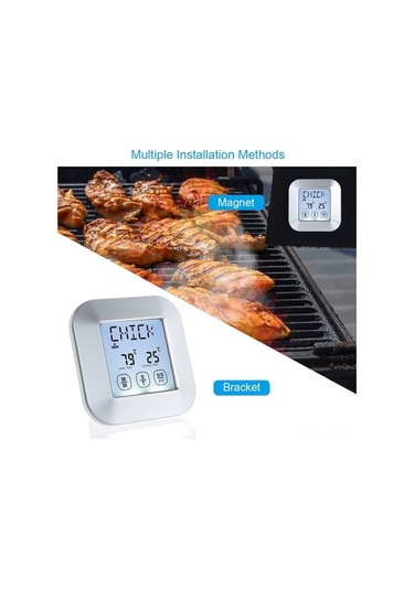 Pazly Dokunmatik Ekran Dijital Et Termometresi Prob Lcd Arka Işık Mıknatıs Zamanlayıcı Alarm Gümüş Gümüş