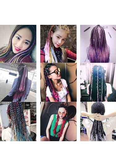 Cbtx Moda Renk Gradyan Bireysel Örgü Peruk Elyaf Büyük Örgüler, Uzunluk: 60cm 57 Siyah + Göl Mavisi