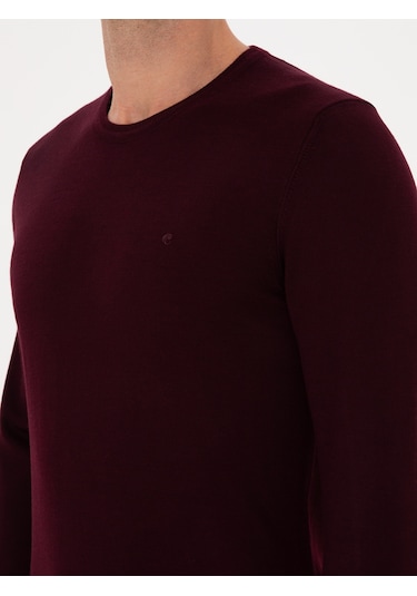 Cacharel Açık Bordo Slim Fit Yün Karışımlı Bisiklet Yaka Basic Triko Kazak