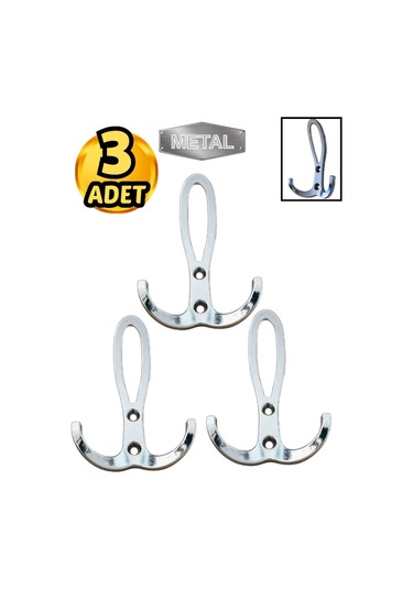 Metal Okyanus Krom Portmanto Askısı Duvar Tipi 3 Lü Krom