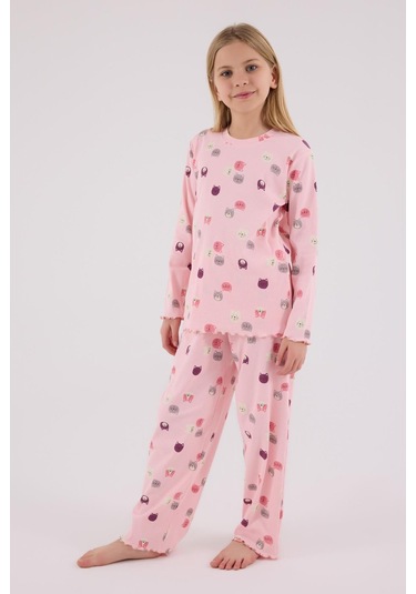 Rolypoly Kız Çocuk Uzun Kol Pijama Takım Açık Pembe-1757 Pembe
