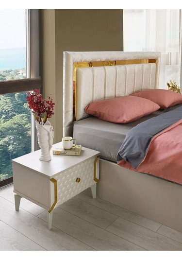 Milano Komodin-mdf-aynalı-kum Beji- Beyaz