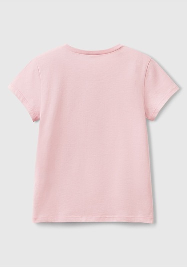 Kız Çocuk Pembe Simli Logo Baskılı T-shirt Pembe