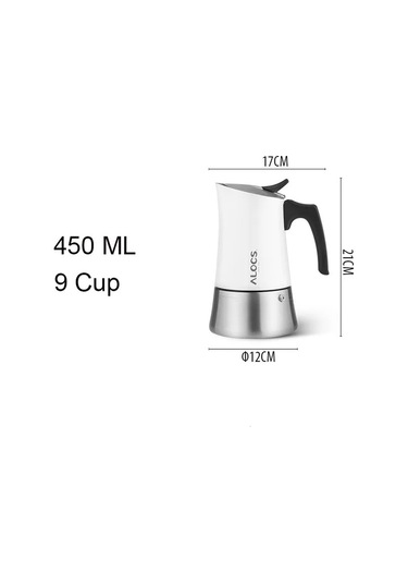 Alocs Taşınabilir Mocha Pot 450 Ml 9 Cup Beyaz