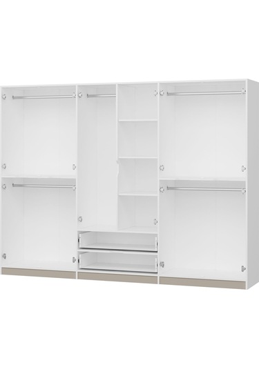 Elina 6 Kapaklı Dolap - Beyaz/kumtaşı Çok Renkli