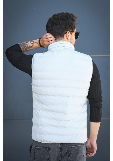 Doxfa Suya Dayanıklı Cepli Fermuar Detaylı Dik Yaka Erkek Şişme Yelek Gri