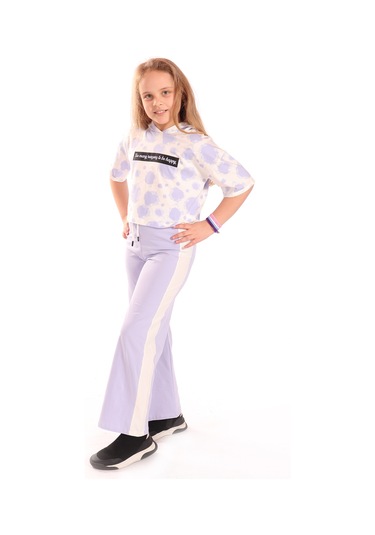 Toontoy Kız Çocuk Ön Yazı Baskılı Batikli Eşofman Takım Mavi