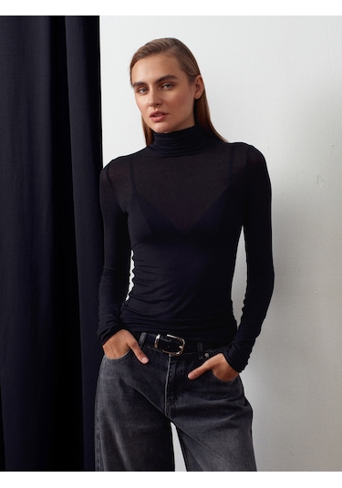 Dilvin 32277 Balıkçı Yaka Kaşmir Bluz-siyah Siyah