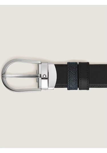 Montblanc Sartorial At Nalı Tokalı Mavi - Siyah 30 Mm Çift Tarafl