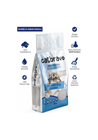 Catbravo Aktif Marsilya Sabun Kokulu Topaklaşan Bentonit Kedi Kumu 2 x 10 L