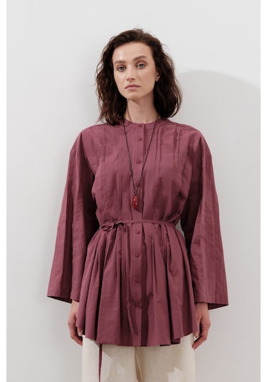 Nervürlü Geniş Kollu Tunik Gülkurusu Gülkurusu