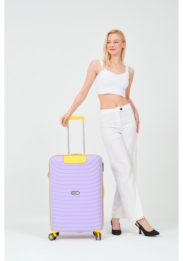 Keo-plus Lila-sarı Orta Boy Silikon Kırılmaz Pp Valiz Siyah