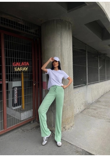 Saklımoda Kadın Kaşkorse Kumaş Ispanyol Paça Pantolon Mint