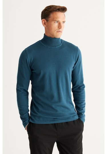 Altinyildiz Classics Erkek Petrol Standart Fit Normal Kesim Tam Balıkçı Yaka Pamuklu Triko 4A4923100007PETS Petrol