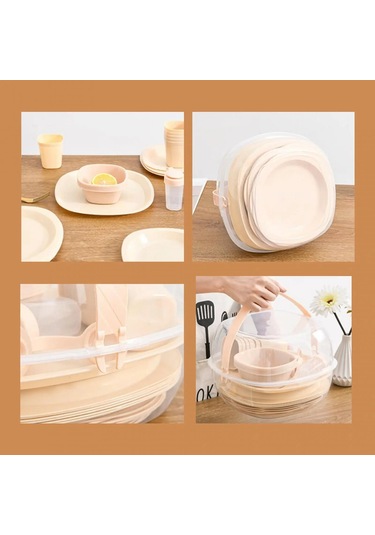 Tcherchi 48 Parça Dış Mekan Seti Plastik Sofra Seti Bej