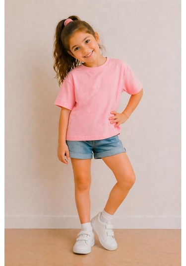 Zuzunga Kız Çocuk Basic Kısa Kollu T-shirt Pembe