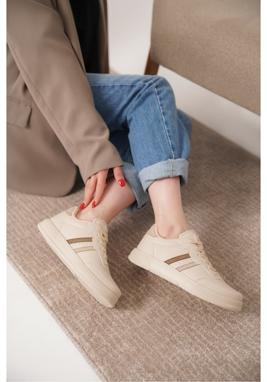 Daxors D163 Günlük Ortopedik Kadın Sneaker Spor Ayakkabı Bej