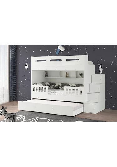 Buket Mdf Çelik Profilli Yavrulu Ranza Beyaz M2