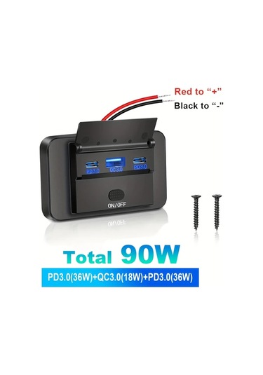 Boatshop1 2 Paket Üç Portlu Usb Araba Hızlı Şarj Soketi Qc3.0 Pd3.0 Araba Şarj Cihazı Tip-c Anahtarı Rv Tekne Kamyon Motosiklet Otobüs İçin